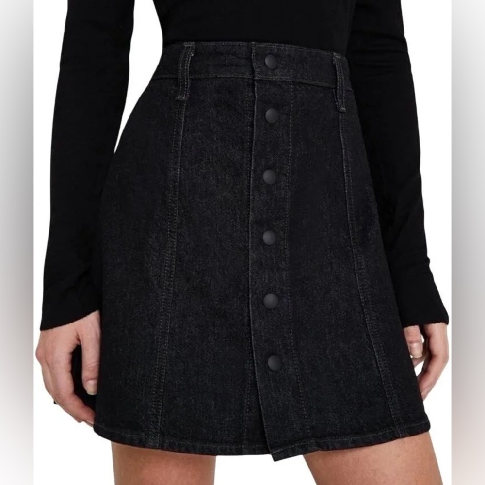 AG Adriano Goldschmied Black Button-Front A-line Mini Skirt Sz 27